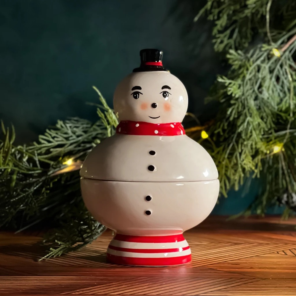 Johanna Parker Nostalgic Snowman Candy Dish Canister Johanna Parker Snowman